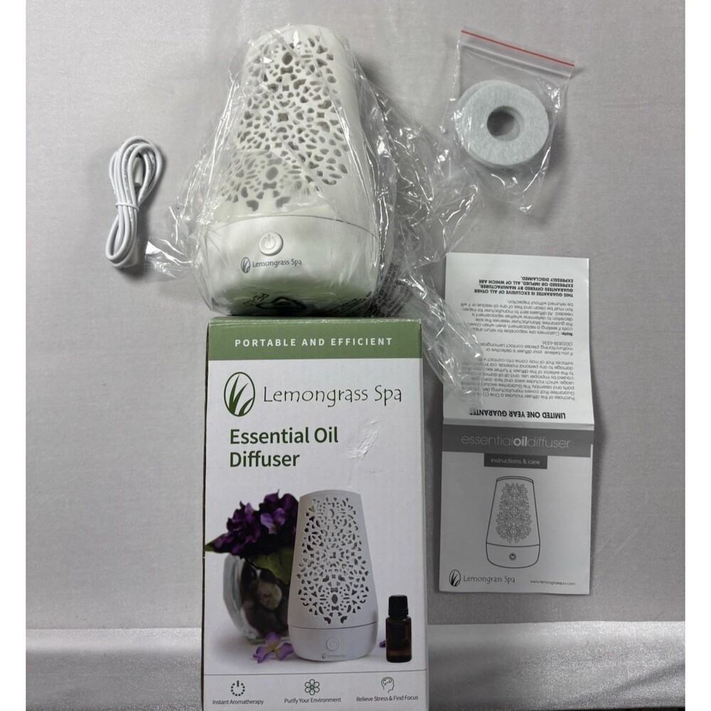 Lemongrass Spa Essential Oil Diffuser White USB Portable Fan Diffuser New